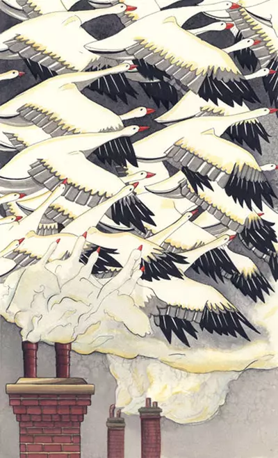 Snow Geese and Smoke Stacks, Mary Nelson