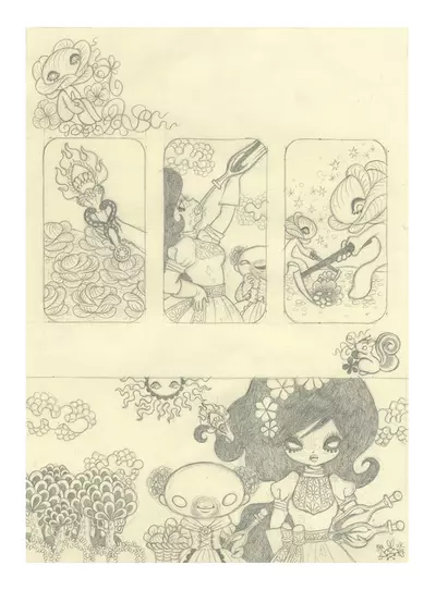 Ravina Page 21: Pencil Drawing (Unframed), Junko Mizuno