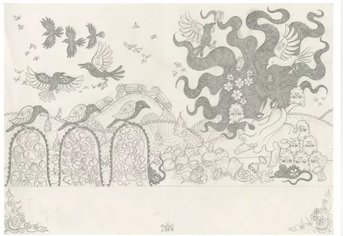 Ravina Page 07-08: Pencil Drawing (Unframed), Junko Mizuno