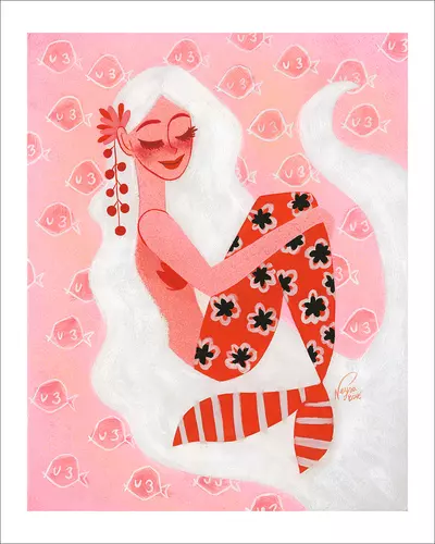 Cherry Floral Mermaid (Print), Neysa Bove