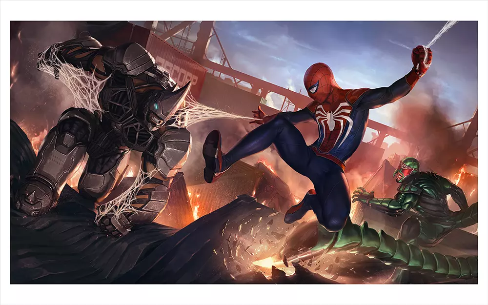 Spider-Man vs. Rhino and Scorpion: Marko Djurdjevic (print), Insomniac Games