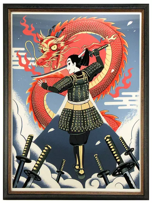 CYCLOPS PRINT WORKS: Mulan, Samurai Style (silkscreen) FRAMED #1 by HACKTO, Cyclops Print Works / Disney Fine Art