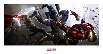 (Avengers: Endgame) Iron Man, Captain America, Thor vs Thanos (print), Ryan Meinerding