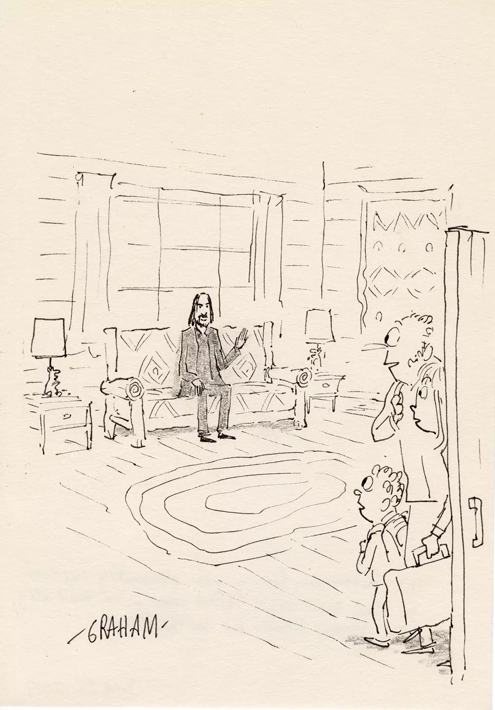 The Patterson family was pleasantly surprised to find their cabin rental came with their very own Keanu Reeves for the weekend., Graham Annable