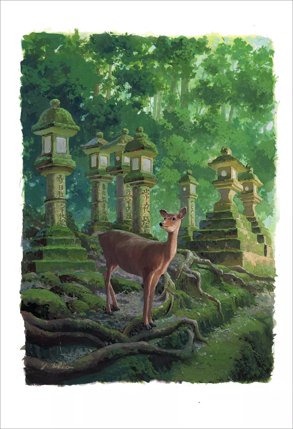 Deer Among Shrines (PRINT), Yoichi Nishikawa