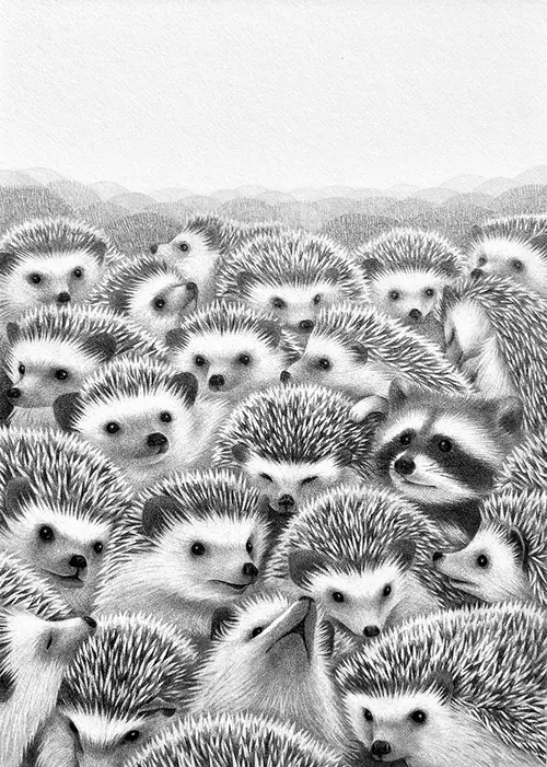 A Raccoon and Hedgehogs, Julie Unchu Song