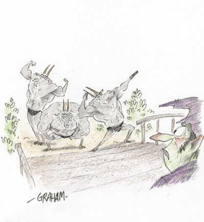 Doodle 72 - The troll was so repulsed by their toxic masculinity and incessant posing that he just let the three Billy Goats cross the bridge, Graham Annable