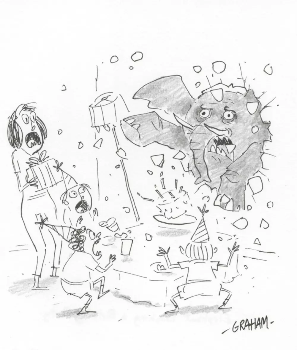 Doodle 88 - Elephant crashing a Birthday Party, Graham Annable