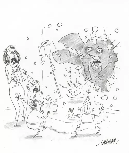 Doodle 88 - Elephant crashing a Birthday Party, Graham Annable