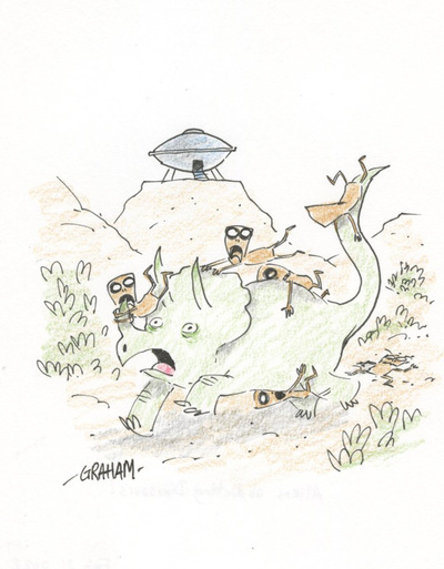 Doodle 90 - Aliens abducting Dinosaurs!, Graham Annable