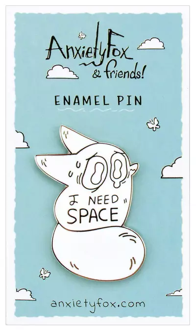 I Need Space - Anxiety Fox & Friends Enamel Pin, Naomi Romero
