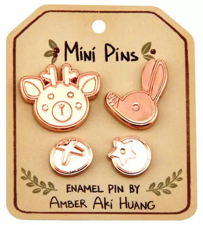 Mini Friends - Deer Cat + Friends Enamel Pin Set, Amber Huang