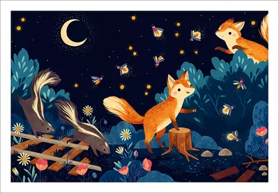 Moonlight Prance - Foxes Frolic with Fireflies (PRINT), Teagan White