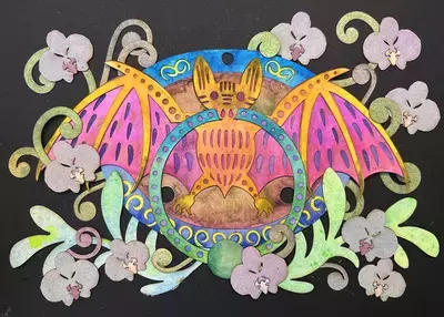 Bat Door Knocker in Phalaenopsis Orchids, Kira Gondeck-Silvia