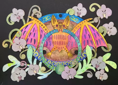 Bat Door Knocker in Phalaenopsis Orchids, Kira Gondeck-Silvia