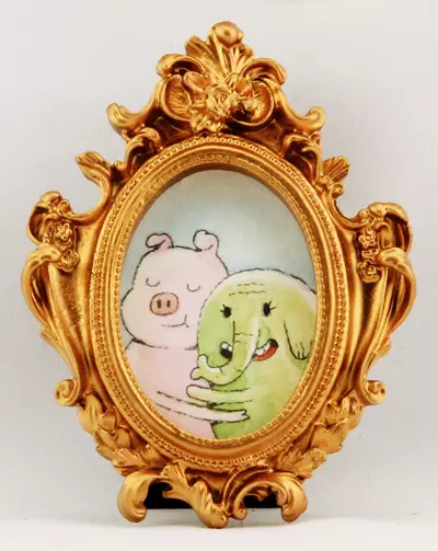 mr pig and tree trunks, andrew paul ristaino