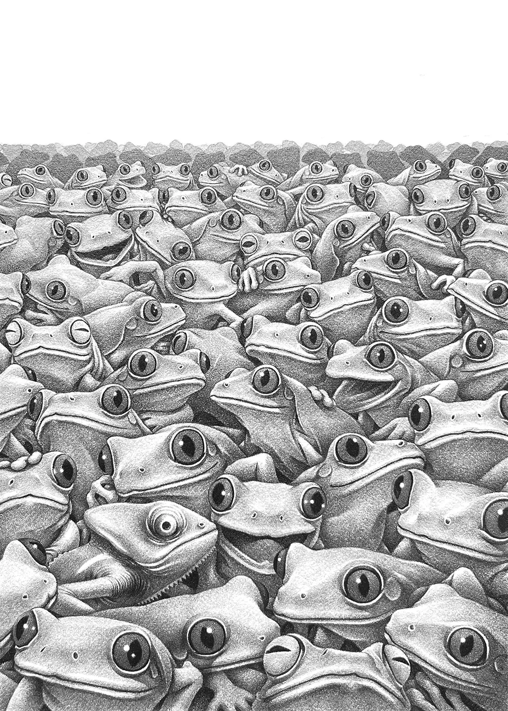 Hide and Seek - A Chameleon and Red-Eyed Tree Frogs, Julie Unchu Song