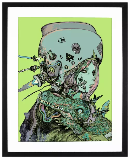 A woman holding a green cat, Katsuya Terada