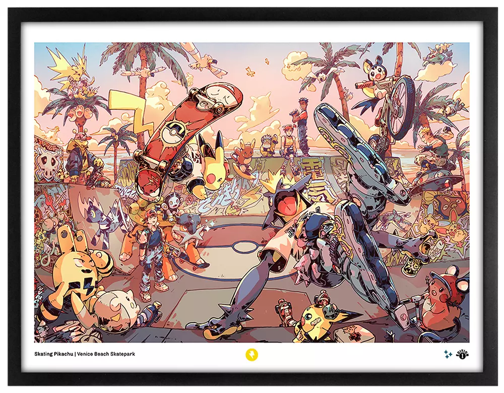 Skating Pikachu (Framed Giclee) 1st Edition, Bryce Kho