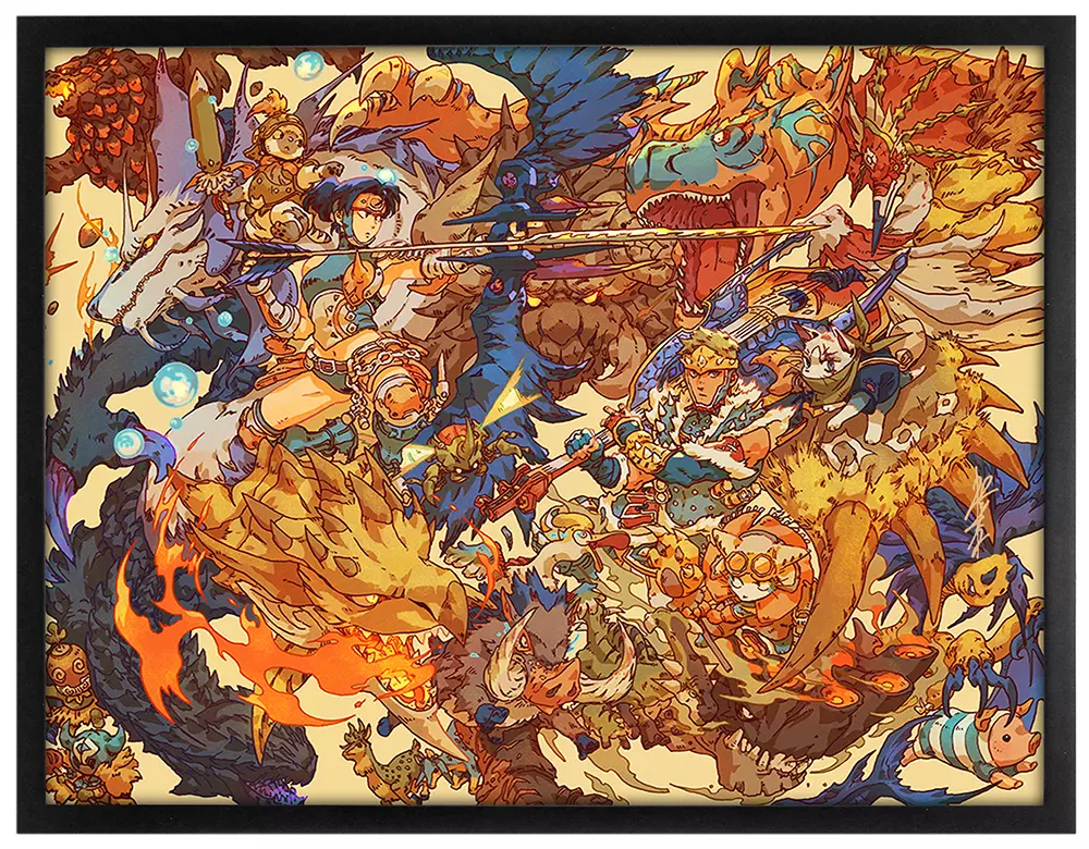Monster Hunter Rathalos (Framed Foil Print)- Gold, Bryce Kho