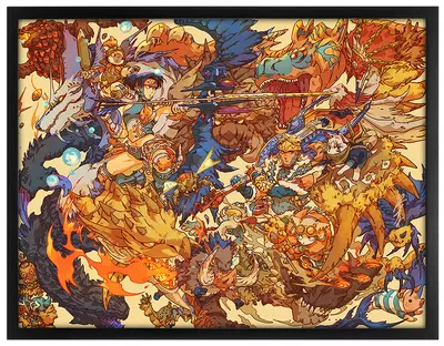 Monster Hunter Rathalos (Framed Foil Print)- Gold, Bryce Kho