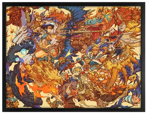 Monster Hunter Rathalos (Framed Foil Print)- Gold, Bryce Kho