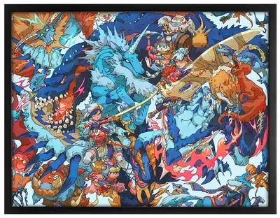 Monster Hunter Rathalos (Framed Foil Print) - Silver, Bryce Kho