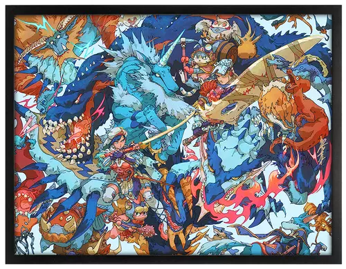 Monster Hunter Rathalos (Framed Foil Print) - Silver, Bryce Kho