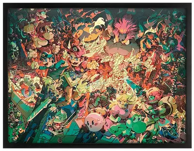 Smash Bros (Framed Foil Print w/ Drawing), Bryce Kho
