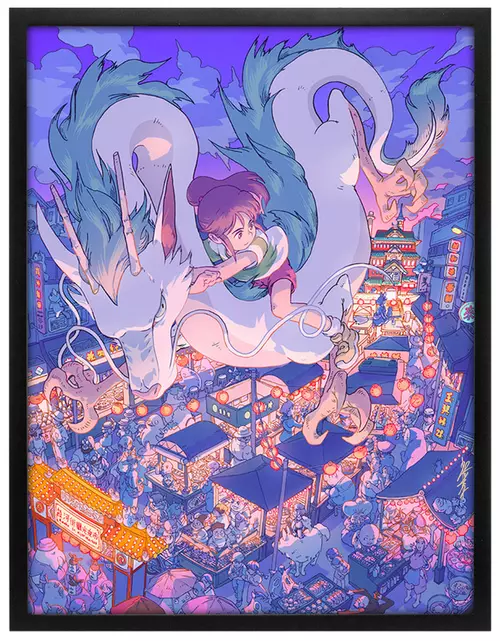 Spirited Away (Framed Foil Print w/ Drawing), Bryce Kho